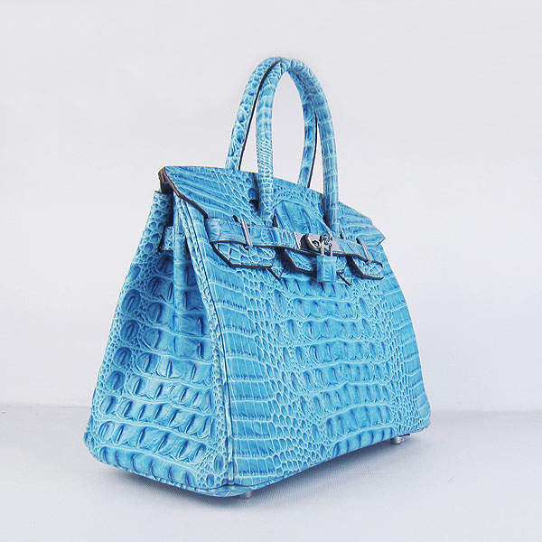 Replica Hermes Birkin 30CM Crocodile Head Veins Bag Light Blue 6088 On Sale - Click Image to Close